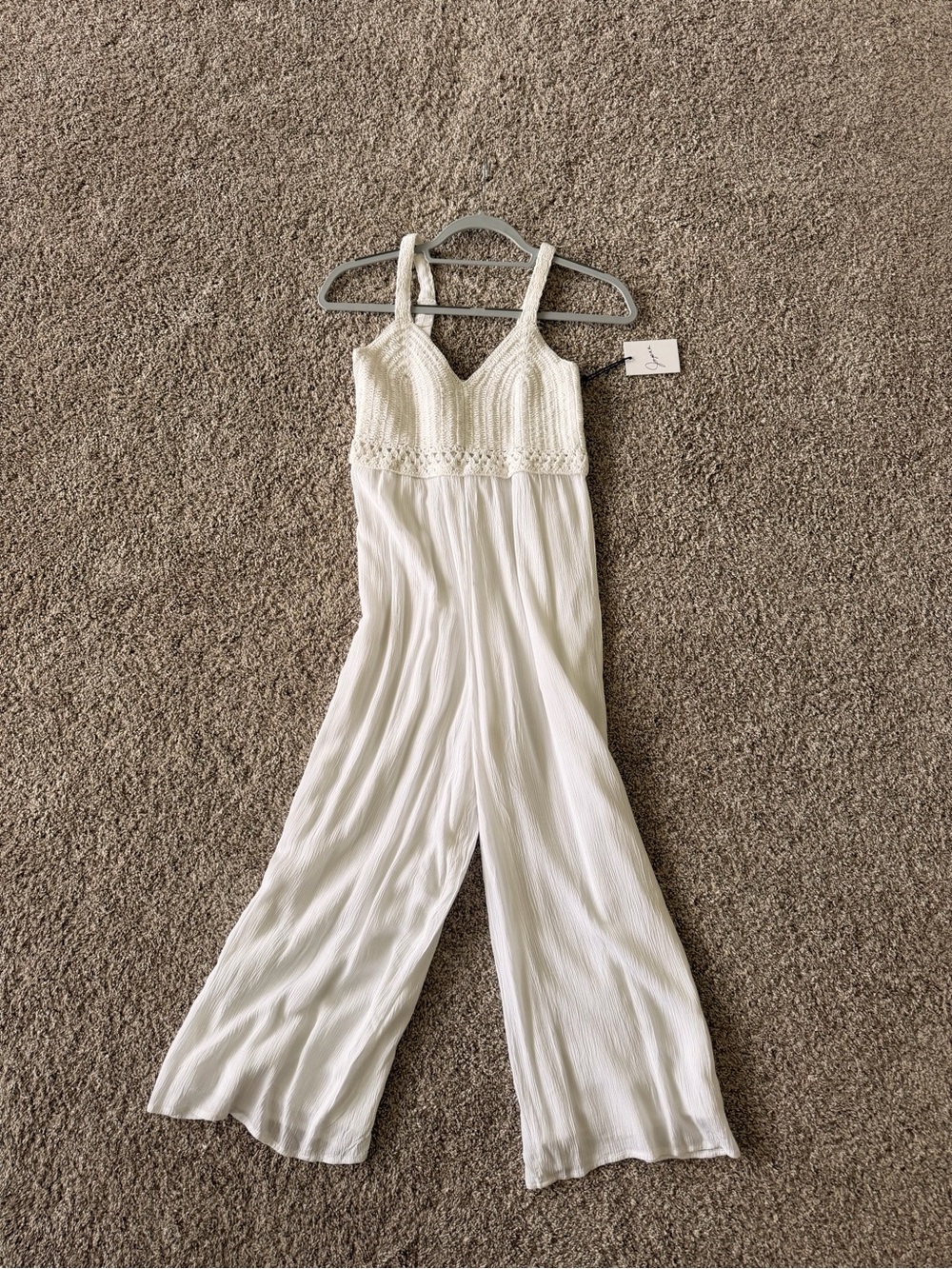 Japna Cream Crochet Bodice Wide-Leg Jumpsuit - Picture 1 of 5